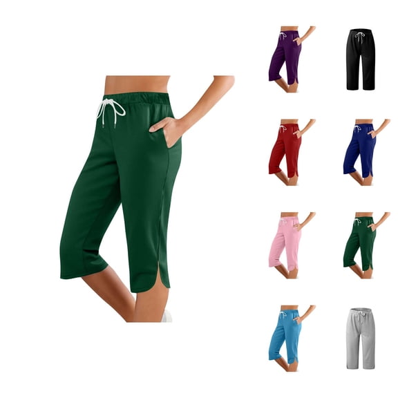 Capri Pants for Women 2025 Casual Slim Fit Mid Elastic Waist Comfortable Capris with Pockets Womens Cropped Pants