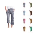 thumbnail image 1 of Capri Pants for Women 2025 Cotton Linen Elastic Waist Drawstring Straight Leg Capris with Pockets Womens Cropped Pants, 1 of 6