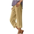 thumbnail image 1 of Capri Pants for Women Cotton Linen Pull on Crop Trousers Drawstring Elastic Waisted Loose Summer Crop Pants with Pockets, 1 of 6