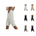 thumbnail image 1 of Capri Pants for Women 2025 Elastic High Waist Button Lightweight Casual Loose Capris with Pockets Womens Cropped Pants, 1 of 6