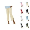 thumbnail image 1 of Capri Pants for Women 2025 Elastic Waist Button Slit Lightweight Flared Capris with Pockets Womens Cropped Pants, 1 of 6