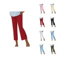 thumbnail image 1 of Capri Pants for Women 2025 Elastic Waist Button Slit Lightweight Flared Capris with Pockets Womens Cropped Pants, 1 of 6