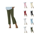 thumbnail image 1 of Capri Pants for Women 2025 Elastic Waist Button Slit Lightweight Flared Capris with Pockets Womens Cropped Pants, 1 of 6