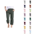 thumbnail image 1 of Capri Pants for Women 2025 Elastic Waist Drawstring Casual Loose Straight Leg Capris with Pockets Womens Cropped Pants, 1 of 6