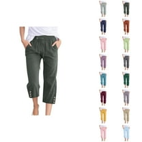Capri Pants for Women 2025 Elastic Waist Drawstring Casual Loose Straight Leg Capris with Pockets Womens Cropped Pants