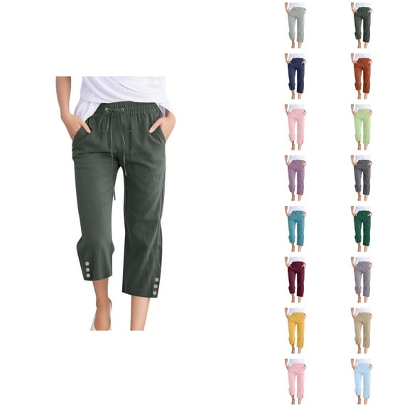 Capri Pants for Women 2025 Elastic Waist Drawstring Casual Loose Straight Leg Capris with Pockets Womens Cropped Pants