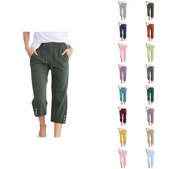 Capri Pants for Women 2025 Elastic Waist Drawstring Casual Loose Straight Leg Capris with Pockets Womens Cropped Pants