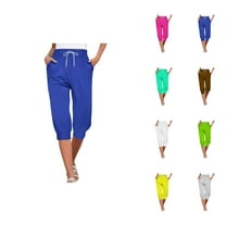 Capri Pants for Women 2025 High Elastic Waist Drawstring Straight Leg Casual Capris with Pockets Womens Cropped Pants