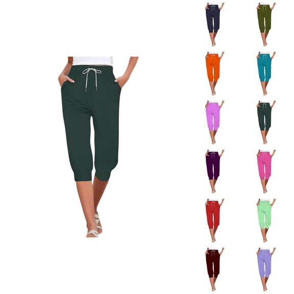 Capri Pants for Women 2025 High Elastic Waist Drawstring Yoga Jogger Casual Capris with Pockets Womens Cropped Pants