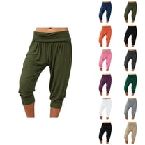 Capri Pants for Women 2025 High Elastic Waist Lightweight Breathable Casual Capris with Pockets Womens Cropped Pants