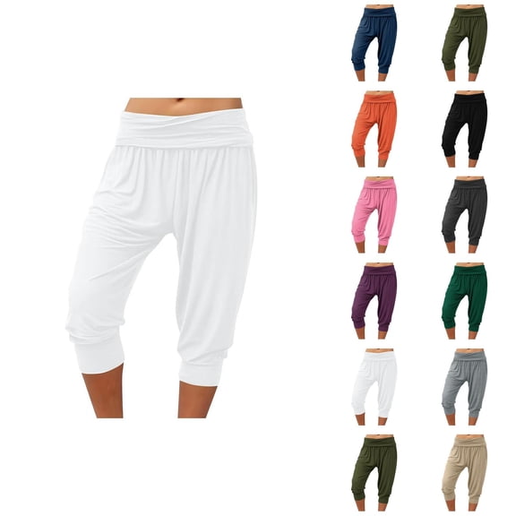 Capri Pants for Women 2025 High Elastic Waist Lightweight Breathable Casual Capris with Pockets Womens Cropped Pants