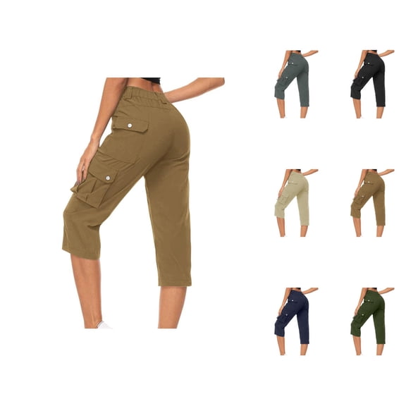 Capri Pants for Women 2025 High Elastic Waist Straight Leg Casual Loose Cago Capris with Pockets Womens Cropped Pants