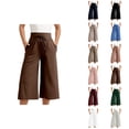 thumbnail image 1 of Capri Pants for Women 2025 High Elastic Waist Wide Leg Flowy Palazzo Capris with Pockets Womens Cropped Pants, 1 of 7