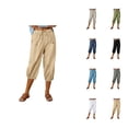 thumbnail image 1 of Capri Pants for Women 2025 High Elastic Waist Wide Straight Leg Button Loose Capris with Pockets Womens Cropped Pants, 1 of 8
