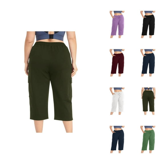 Capri Pants for Women 2025 High Elastic Waist Wide Straight Leg Casual Loose Capris with Pockets Womens Cropped Pants