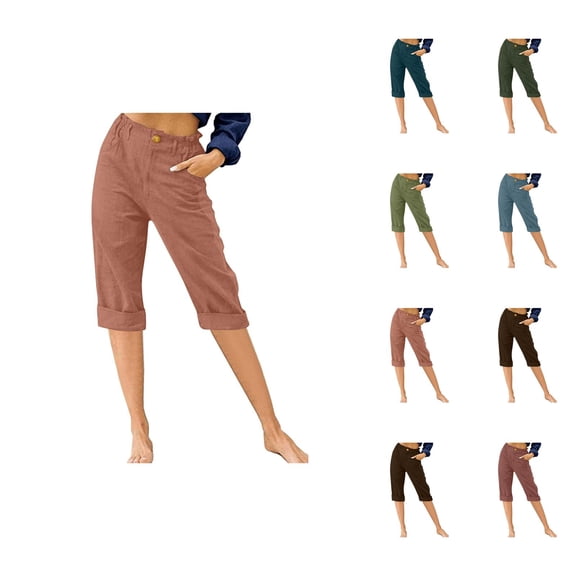 Capri Pants for Women 2025 High Waisted Button Straight Leg Casual Capris with Pockets Womens Cropped Pants