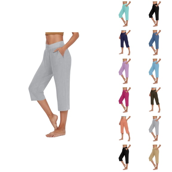 Capri Pants for Women 2025 High Waisted Straight Leg Yoga Casual Beach Capris with Pockets Womens Cropped Pants