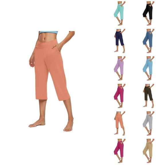 Capri Pants for Women 2025 High Waisted Straight Leg Yoga Casual Beach Capris with Pockets Womens Cropped Pants