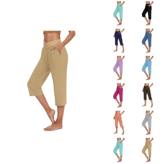 Capri Pants for Women 2025 High Waisted Straight Leg Yoga Casual Beach Capris with Pockets Womens Cropped Pants