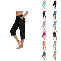 Capri Pants for Women 2025 High Waisted Straight Leg Yoga Casual Beach Capris with Pockets Womens Cropped Pants