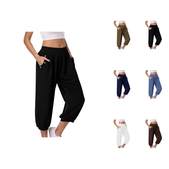 Capri Pants for Women 2025 High Waisted Stretch Loose Casual Dressy Capris with Pockets Womens Cropped Pants