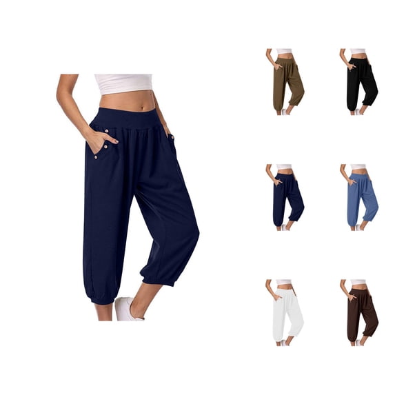 Capri Pants for Women 2025 High Waisted Stretch Loose Casual Dressy Capris with Pockets Womens Cropped Pants