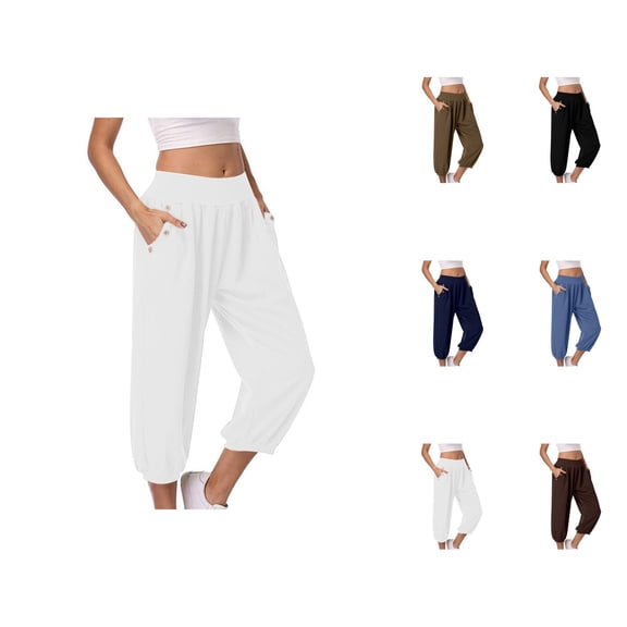 Capri Pants for Women 2025 High Waisted Stretch Loose Casual Dressy Capris with Pockets Womens Cropped Pants