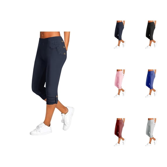 Capri Pants for Women 2025 High Waisted Stretch Slim Fit Button Yoga Fitness Capris Leggings Womens Cropped Pants