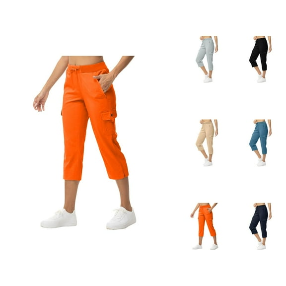 Capri Pants for Women 2025 High Waisted Wide Leg Drawstring Casual Cargo Capris with Pockets Womens Cropped Pants