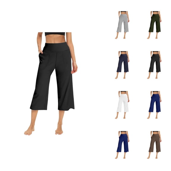 Capri Pants for Women 2025 High Waisted Wide Leg Loose Casual Yoga Workout Capris with Pockets Womens Cropped Pants