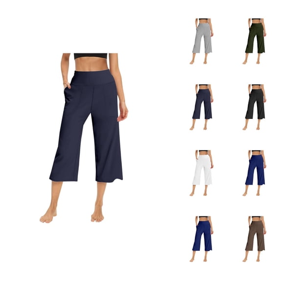 Capri Pants for Women 2025 High Waisted Wide Leg Loose Casual Yoga Workout Capris with Pockets Womens Cropped Pants