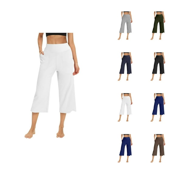 Capri Pants for Women 2025 High Waisted Wide Leg Loose Casual Yoga Workout Capris with Pockets Womens Cropped Pants