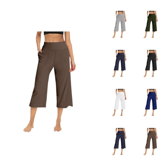 Capri Pants for Women 2025 High Waisted Wide Leg Loose Casual Yoga Workout Capris with Pockets Womens Cropped Pants