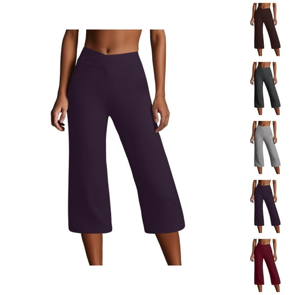 Capri Pants for Women 2025 High Waisted Wide Straight Leg Casual Loose Yoga Capris with Pockets Womens Cropped Pants