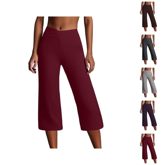 Capri Pants for Women 2025 High Waisted Wide Straight Leg Casual Loose Yoga Capris with Pockets Womens Cropped Pants