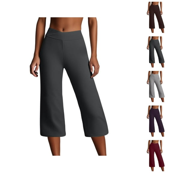 Capri Pants for Women 2025 High Waisted Wide Straight Leg Casual Loose Yoga Capris with Pockets Womens Cropped Pants