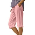 thumbnail image 1 of Capri Pants for Women 2025 Knee Length Linen Bermuda Shorts High Waisted Ruffle Hem Cropped Palazzo Pant with Pockets, 1 of 5