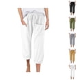thumbnail image 1 of Capri Pants for Women 2025 Linen Casual Drawstring Elastic Waist Cargo Capris with Large Pocket Womens Cropped Pants, 1 of 7