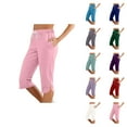 thumbnail image 1 of Capri Pants for Women 2025 Mid Elastic Waist Slim Fit Lightweight Casual Capris with Pockets Womens Cropped Pants, 1 of 5