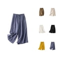 thumbnail image 1 of Capri Pants for Women 2025 Solid Color Elastic High Waist Wide Leg Casual Capris with Pockets Womens Cropped Pants, 1 of 7
