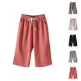 thumbnail image 1 of Capri Pants for Women 2025 Solid Color Elastic Waist Lightweight Casual Capris with Pockets Womens Cropped Pants, 1 of 5