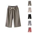 thumbnail image 1 of Capri Pants for Women 2025 Solid Color Elastic Waist Lightweight Casual Capris with Pockets Womens Cropped Pants, 1 of 4