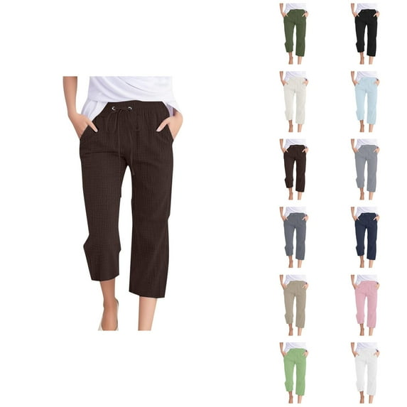 Capri Pants for Women 2025 Solid Color Elastic Waist Lightweight Casual Loose Capris with Pockets Womens Cropped Pants