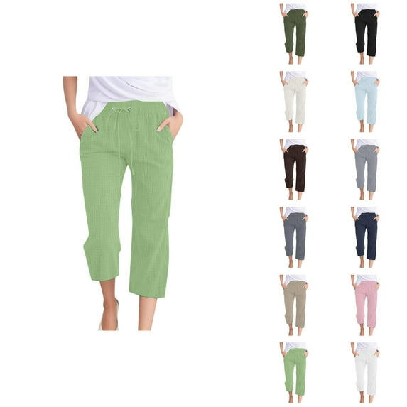 Capri Pants for Women 2025 Solid Color Elastic Waist Lightweight Casual Loose Capris with Pockets Womens Cropped Pants
