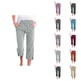 thumbnail image 1 of Capri Pants for Women 2025 Solid Color Elastic Waist Linen Straight Leg Capris with Pockets Womens Cropped Pants, 1 of 5