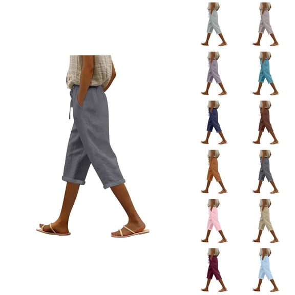 Capri Pants for Women 2025 Solid Color High Waist Soft Lightweight Casual Capris with Pockets Womens Cropped Pants