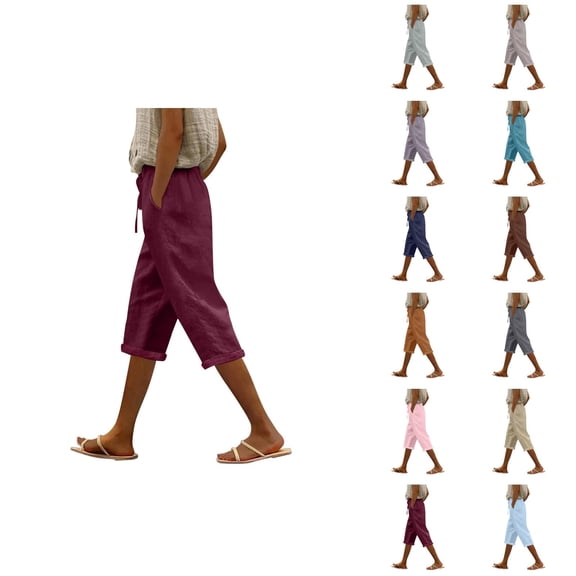 Capri Pants for Women 2025 Solid Color High Waist Soft Lightweight Casual Capris with Pockets Womens Cropped Pants