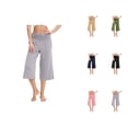 thumbnail image 1 of Capri Pants for Women 2025 Solid Color High Waisted Wide Leg Casual Loose Capris with Pockets Womens Cropped Pants, 1 of 8