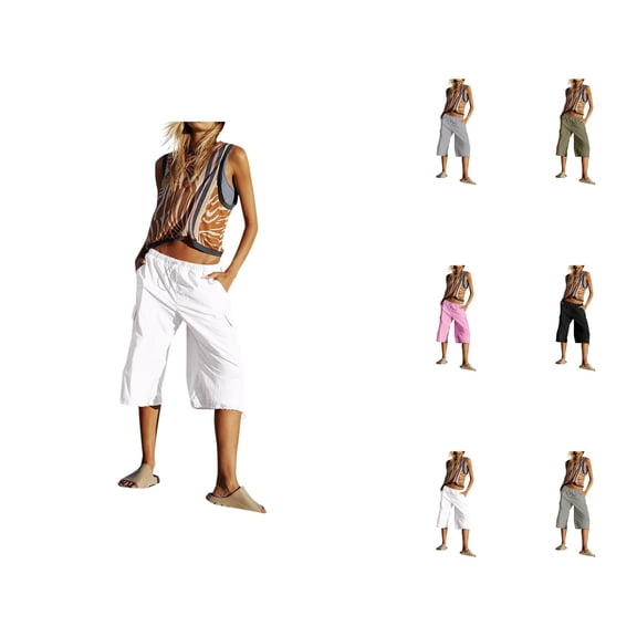 Capri Pants for Women 2025 Solid Color Lightweight Breathable Casual Loose Capris with Pockets Womens Cropped Pants