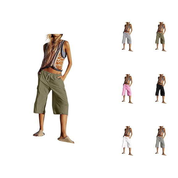 Capri Pants for Women 2025 Solid Color Lightweight Breathable Casual Loose Capris with Pockets Womens Cropped Pants